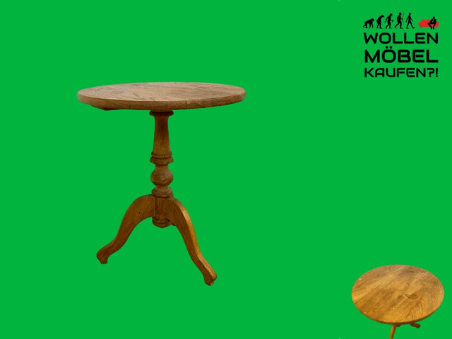 WMK I Wunderschöner runder historisierender Beistelltisch im Biedermeier Stil I Eichenholz mit gedrechselter Mittelsäule, 1900-1920 I Tisch Couchtisch Holztisch Salontisch Vintage Berlin Dresden Bonn