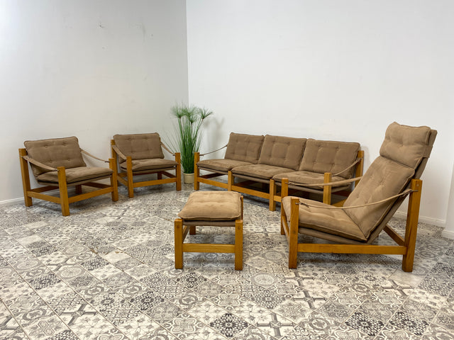 WMK 1/2 Stilvoller, gemütlicher & gut erhaltener Vintage Sessel im Safari Stil mit hochwertigem Stoffbezug # Clubsessel Lesesessel Relaxsessel Sitzgarnitur Mid-Century Skandinavisches Design Retro