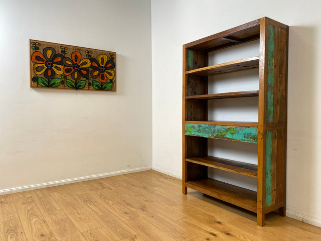 Boatwood by WMK I Nachhaltiges handgefertigtes Bücherregal aus altem Bootsholz I Teakholz massiv I Bücherschrank Regal Highboard Holzregal Küchenregal Raumtrenner Loft Bootsmöbel I Berlin Rostock Köln