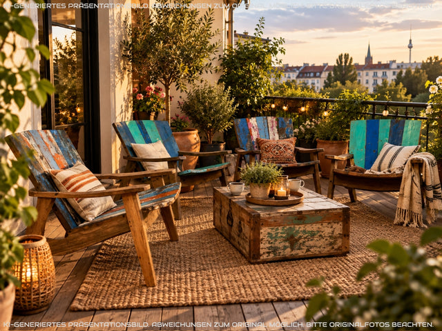 Formschöner und outdoor geeigneter Sessel aus altem Bootsholz in Originalfarben I Loungesessel Holzsessel Armchair Gartensessel Stuhl Gartenstuhl Balkon I
