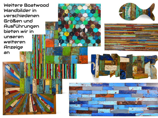 Boatwood by WMK # Großes Patchwork Wandbild 80x80cm, ein handgefertigtes Unikat aus recyceltem Bootsholz # Holzbild buntes Wandpaneel Bild Kunstwerk Design Loft Mosaik Wanddekoration Wanddeko Deko