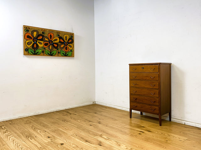 WMK Sehr schönes und geräumiges skandinavisches Highboard aus vollem Holz mit Bierlasur , Schubladen & Messinggriffen # Schrank Kommode Schubladenkommode Wäschekommode Sideboard Mid-Century Vintage