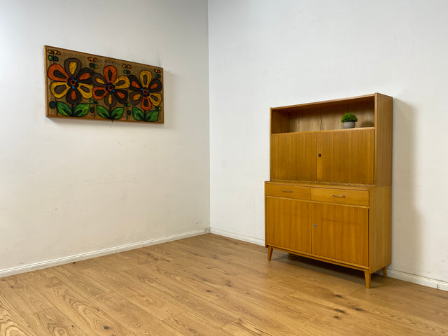 WMK Minimalistisches und sehr gut erhaltenes 70er Jahre Highboard mit Schubladen, Regalfach und schönen Messinggriffen # Schrank Wäscheschrank Kommode Sideboard Wohnzimmerschrank Mid-Century Vintage