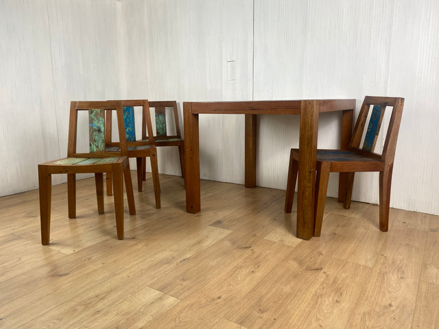 Boatwood by WMK # Sehr schöner & robuster Esstisch (90x90cm) aus altem Bootsholz, ein handgefertigtes Unikat aus massivem Teakholz # Tisch Esszimmertisch Holztisch Küchentisch Gastro Dinning Table