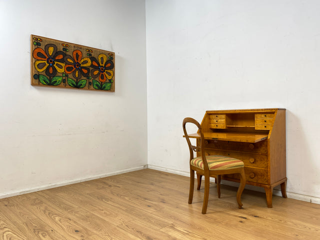 WMK Eleganter skandinavischer Sekretär aus vollem Holz mit hübschen Holzapplikationen und formschönen Holzgriffen # Schreibschrank Schreibtisch Kommode Schubladenkommode Desk Vintage 50er Mid-Century