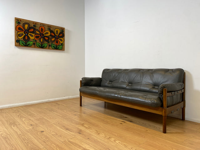 WMK I Hochwertiges 70er Jahre Sofa im Stile von Jean Gillon & Arne Norell mit Echt Leder Bezug & Holzrahmen aus Eiche I Couch Sitzgarnitur 3er 3-Sitzer Danish Design Skandinavisch Mid-Century Vintage