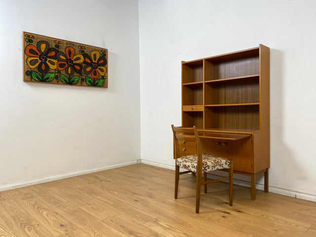 WMK Stilvoller skandinavischer Bücherschrank mit ausziehbarer Schreibplatte, Schubladen & verstell. Regalböden # Bücherregal Sekretär Regal Schreibschrank Highboard Sideboard Vintage Mid-Century 60er