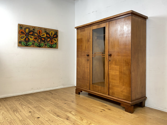Besonders schöner 1930er Jahre Art Deco Kleiderschrank aus vollem Holz mit Glastür und Spiegel I Schrank Schlafzimmerschrank Wäscheschrank Wardrobe Antik Vintage I
