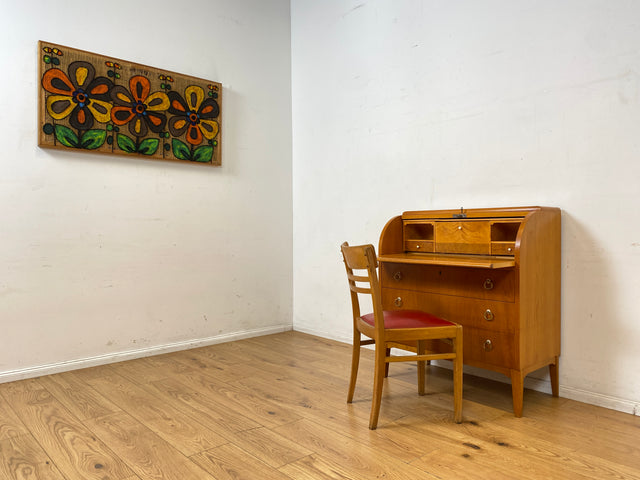 Formschöner skandinavischer Mid-Century Sekretär mit ausziehbarer Schreibfläche und Schubladen I Vollholz I Schreibschrank Schreibkommode Schreibtisch Kommode 60er Vintage I