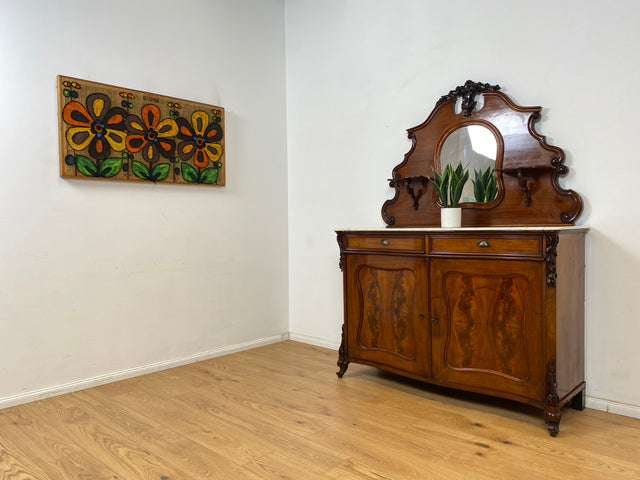 WMK Beautiful antique mirror sideboard made of solid wood with marble top (damaged), around 1850 # Half cabinet sideboard marble chest of drawers cabinet mirror cabinet chest of drawers buffet buffet Biedermeier Vintage