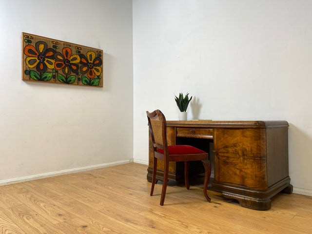 WMK Ein Schmuckstück! Imposanter & gut erhaltener antiker Schreibtisch aus vollem Holz in edlem Wurzeholz mit Schubladen # Arbeitstisch Bürotisch Desk Cheftisch Echtholzfurnier Art Deco Vintage 30er