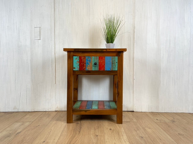 Boatwood by WMK # Sehr schöne Kommode aus altem Bootsholz mit Schublade & Ablage, ein handgefertigtes Unikat aus massivem Teakholz # Beistelltisch Flurkommode Küchenschrank Konsole Nachttisch Teak