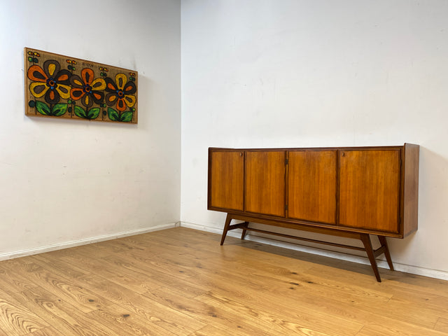 WMK Stilvolles und gut erhaltenes skandinavisches Highboard in Teakholz mit Schubladen # Sideboard Schrank Barschrank Bar Teak Mid-Century Danish Design Vintage