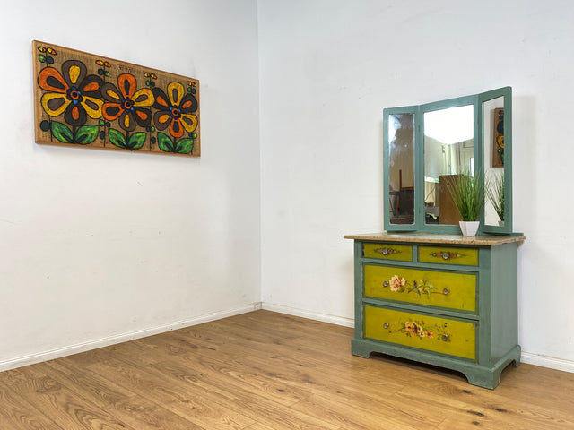 WMK Particularly beautiful antique mirror chest of drawers made of solid wood with marble top and floral hand painting # Dressing table, dressing table, marble chest of drawers, laundry chest, Art Nouveau, Vintage