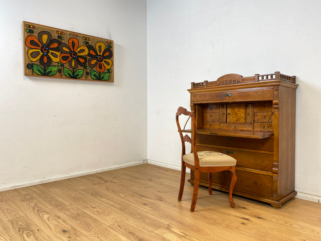 WMK Wunderschöner skandinavischer antiker Schreibschrank aus massivem Eichenholz mit fester Schreibklappe & Schubladen # Sekretär Schrank Schubladenkommode Schreibtisch Highboard Biedermeier Vintage