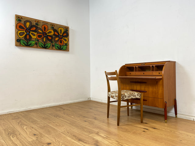 WMK Besonders schöner skandinavischer Sekretär in Teakholz mit ausziehb. Schreibplatte, Schubladen & Holzgriffen # Schreibschrank Desk Schreibtisch Kommode Schubladenkommode Mid-Century Vintage Teak