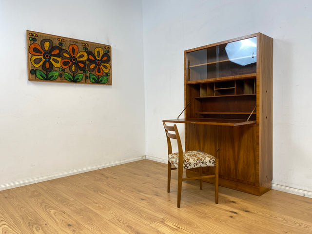 WMK Hochwertiger & sehr schöner Mid-Century Schreibschrank aus vollem Holz von Brumax aus 1959, mit Vitrine und stabiler Schreibplatte # Sekretär Schreibtisch Desk Highboard Bücherschrank Vintage 50er