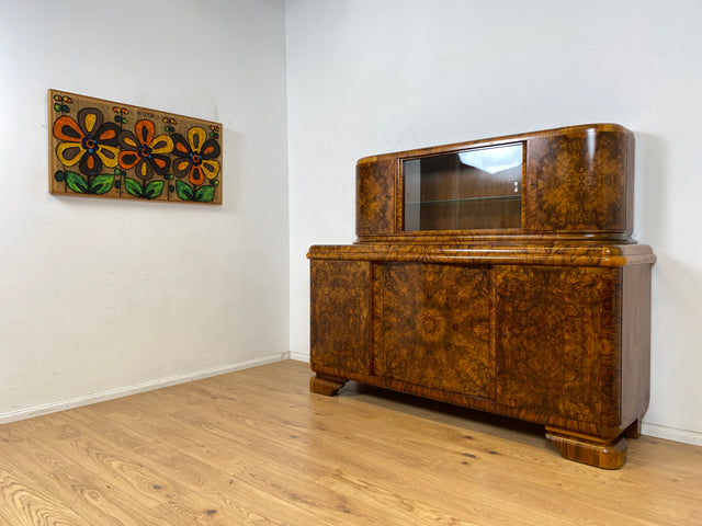 WMK Wunderschöne und sehr gut erhaltene Art Deco Anrichte , Vollholz in edlem Wurzelholz , um 1930 # antikes Büfett Büffet Buffet Küchenanrichte Küchenschrank Geschirrschrank Schrank Sideboard Vintage