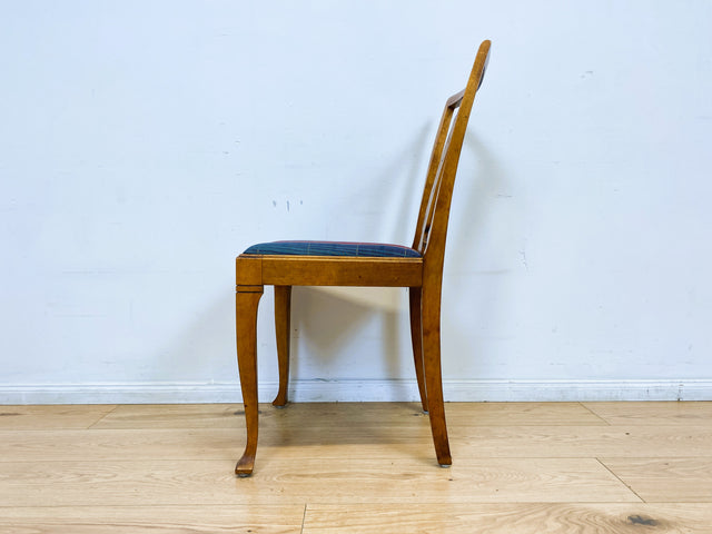 WMK I Eleganter und sehr gut erhaltener schwedischer 50er Jahre Esszimmerstuhl mit feinen Intarsien und stimmigen Sitzbezug # Stuhl Holzstuhl Küchenstuhl Dining Chair Vintage Berlin Augsburg Magdeburg
