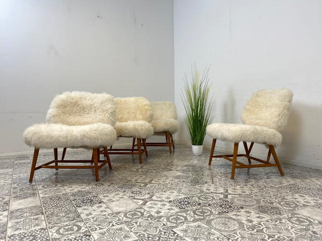 WMK # 1/4 Außergewönlicher & sehr seltener skandinavischer 50er Jahre Designer Sessel von Alf Svensson mit neuem Fellbezug # Cocktailsessel Easychair Relaxsessel Stuhl Armchair Mid-Century Vintage