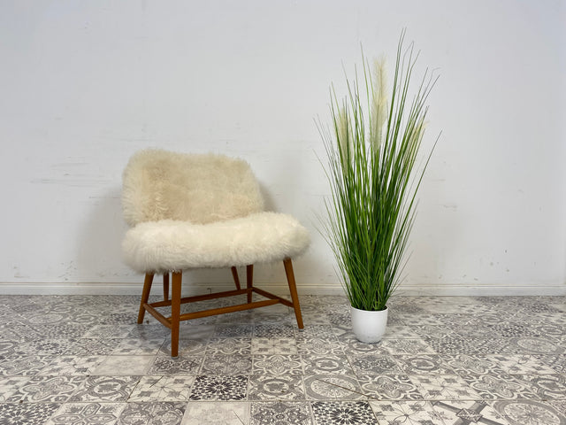 WMK # 1/4 Außergewönlicher & sehr seltener skandinavischer 50er Jahre Designer Sessel von Alf Svensson mit neuem Fellbezug # Cocktailsessel Easychair Relaxsessel Stuhl Armchair Mid-Century Vintage
