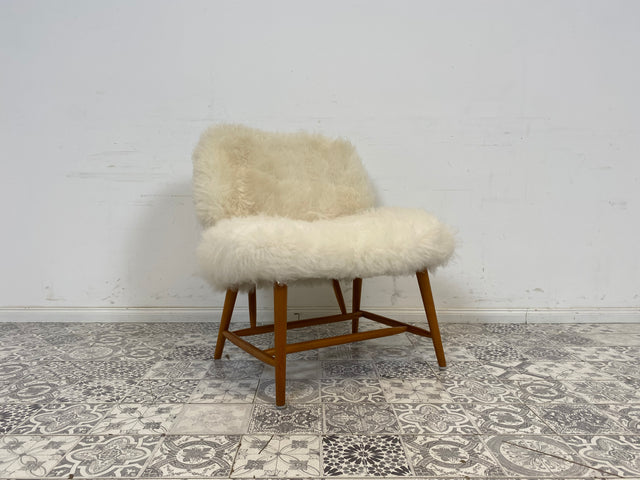 WMK # 1/4 Außergewönlicher & sehr seltener skandinavischer 50er Jahre Designer Sessel von Alf Svensson mit neuem Fellbezug # Cocktailsessel Easychair Relaxsessel Stuhl Armchair Mid-Century Vintage