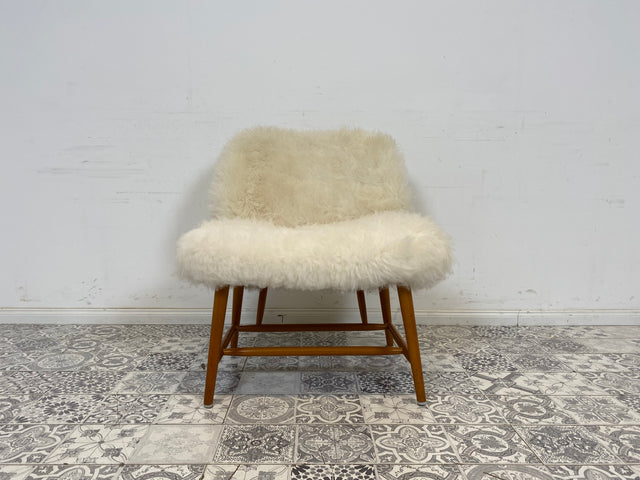 WMK # 1/4 Außergewönlicher & sehr seltener skandinavischer 50er Jahre Designer Sessel von Alf Svensson mit neuem Fellbezug # Cocktailsessel Easychair Relaxsessel Stuhl Armchair Mid-Century Vintage