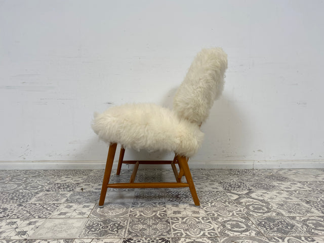 WMK # 1/4 Außergewönlicher & sehr seltener skandinavischer 50er Jahre Designer Sessel von Alf Svensson mit neuem Fellbezug # Cocktailsessel Easychair Relaxsessel Stuhl Armchair Mid-Century Vintage