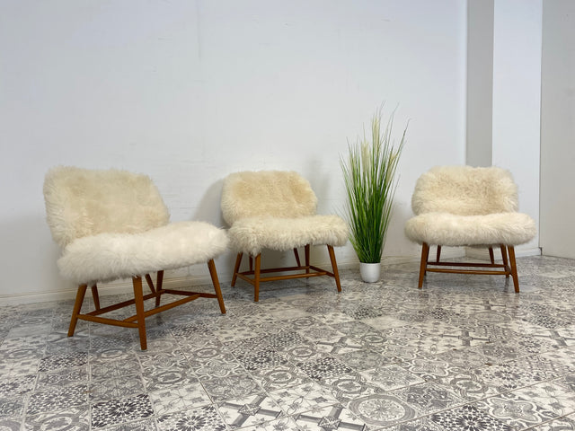 WMK # 1/4 Außergewönlicher & sehr seltener skandinavischer 50er Jahre Designer Sessel von Alf Svensson mit neuem Fellbezug # Cocktailsessel Easychair Relaxsessel Stuhl Armchair Mid-Century Vintage