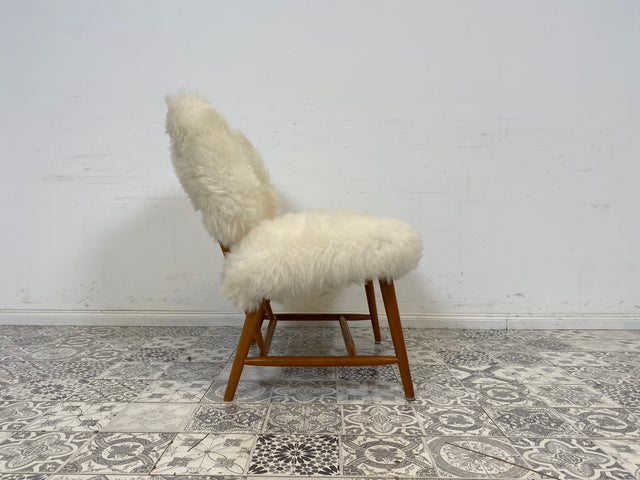 WMK # 1/4 Außergewönlicher & sehr seltener skandinavischer 50er Jahre Designer Sessel von Alf Svensson mit neuem Fellbezug # Cocktailsessel Easychair Relaxsessel Stuhl Armchair Mid-Century Vintage
