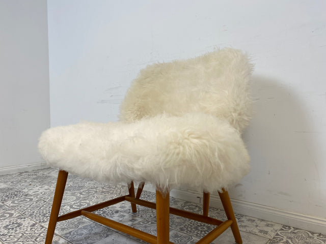 WMK # 1/4 Außergewönlicher & sehr seltener skandinavischer 50er Jahre Designer Sessel von Alf Svensson mit neuem Fellbezug # Cocktailsessel Easychair Relaxsessel Stuhl Armchair Mid-Century Vintage