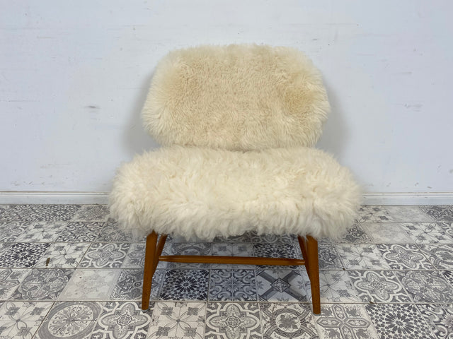 WMK # 1/4 Außergewönlicher & sehr seltener skandinavischer 50er Jahre Designer Sessel von Alf Svensson mit neuem Fellbezug # Cocktailsessel Easychair Relaxsessel Stuhl Armchair Mid-Century Vintage