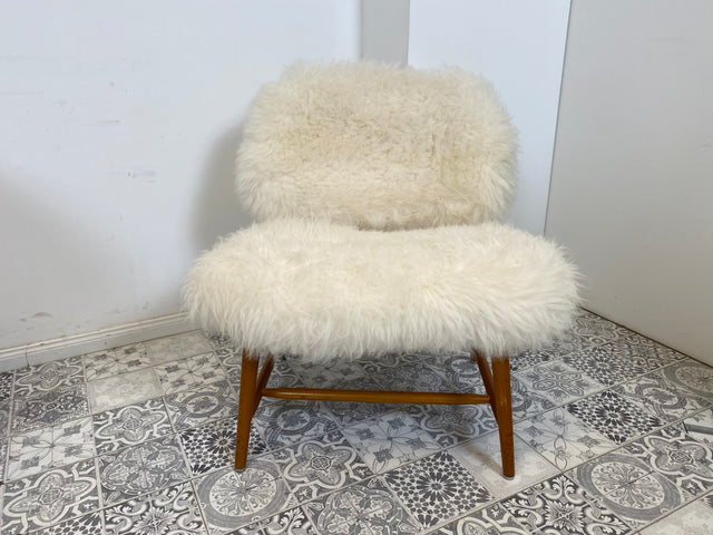 WMK # 1/4 Außergewönlicher & sehr seltener skandinavischer 50er Jahre Designer Sessel von Alf Svensson mit neuem Fellbezug # Cocktailsessel Easychair Relaxsessel Stuhl Armchair Mid-Century Vintage