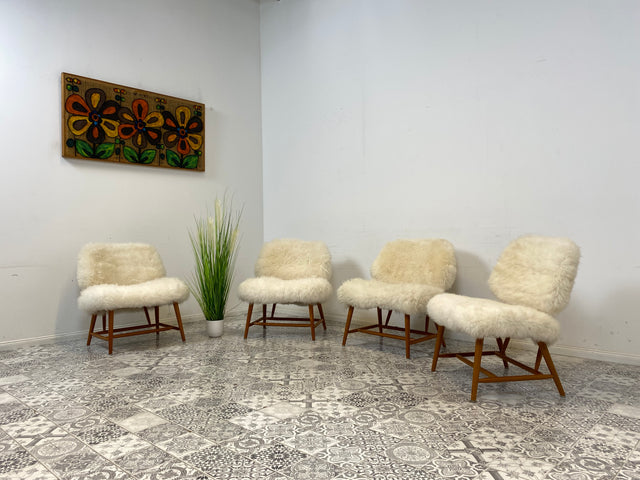 WMK # 1/4 Außergewönlicher & sehr seltener skandinavischer 50er Jahre Designer Sessel von Alf Svensson mit neuem Fellbezug # Cocktailsessel Easychair Relaxsessel Stuhl Armchair Mid-Century Vintage