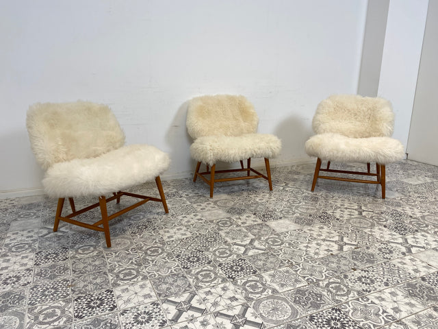 WMK # 1/4 Außergewönlicher & sehr seltener skandinavischer 50er Jahre Designer Sessel von Alf Svensson mit neuem Fellbezug # Cocktailsessel Easychair Relaxsessel Stuhl Armchair Mid-Century Vintage