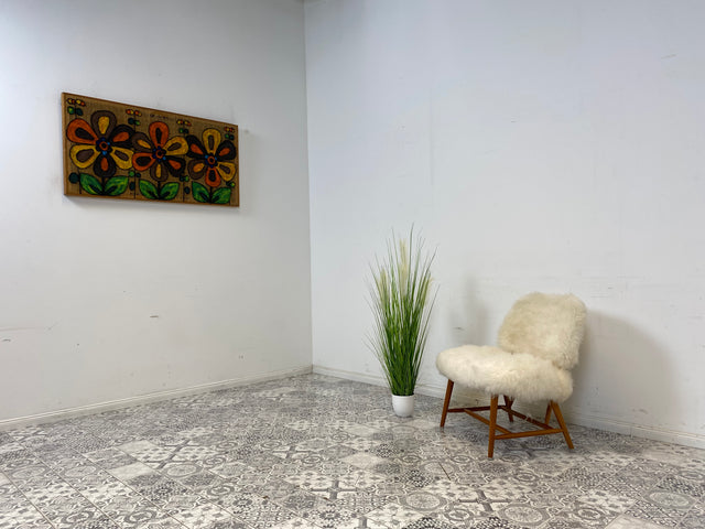 WMK # 1/4 Außergewönlicher & sehr seltener skandinavischer 50er Jahre Designer Sessel von Alf Svensson mit neuem Fellbezug # Cocktailsessel Easychair Relaxsessel Stuhl Armchair Mid-Century Vintage