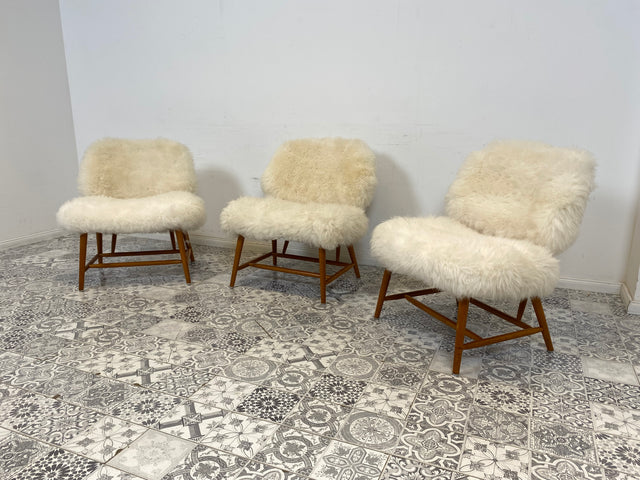 WMK # 1/4 Außergewönlicher & sehr seltener skandinavischer 50er Jahre Designer Sessel von Alf Svensson mit neuem Fellbezug # Cocktailsessel Easychair Relaxsessel Stuhl Armchair Mid-Century Vintage