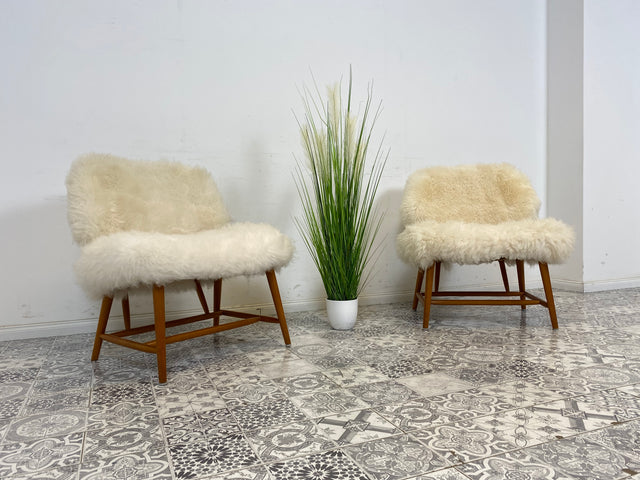 WMK # 1/4 Außergewönlicher & sehr seltener skandinavischer 50er Jahre Designer Sessel von Alf Svensson mit neuem Fellbezug # Cocktailsessel Easychair Relaxsessel Stuhl Armchair Mid-Century Vintage