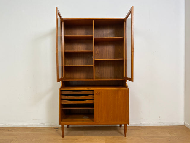WMK # Hochwertige skandinavische Mid-Century Designer Vitrine von Brouer Møbelfabrik aus massivem Teakholz # Regal Bücherschrank Bücherregal Sideboard Highboard Glass Cabinet Danish Design Vintage
