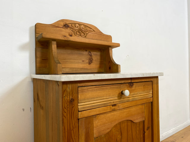 WMK # Sehr schöne und gut erhaltene skandinavische antike Kommode aus vollem Holz mit Aufsatz & Marmor Auflage # Schrank Waschtisch Weichholzkommode Marmorkommode Flurkommode Jugendstil Vintage Berlin
