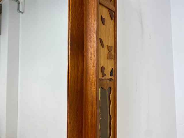 WMK I Einzigartiger skandinavischer 60er Jahre Wandspiegel aus Teakholz mit stimmungsvoller Beleuchtung I Spiegel Flurspiegel Garderobe Danish Design Vintage Mid-Century Teak Berlin Hamburg Frankfurt