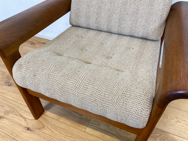 WMK I Hochwertiger skandinavischer Designer Sessel von EMC Møbler mit Teakholz Rahmen und beigem Wollbezug I Armchair Sitzgarnitur Lese Relax Danish Design Mid-Century Vintage Teak Berlin Bremen Köln