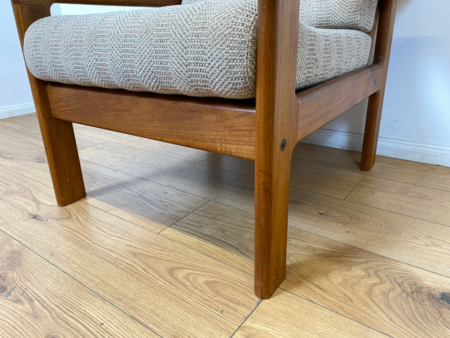 WMK I Hochwertiger skandinavischer Designer Sessel von EMC Møbler mit Teakholz Rahmen und beigem Wollbezug I Armchair Sitzgarnitur Lese Relax Danish Design Mid-Century Vintage Teak Berlin Bremen Köln