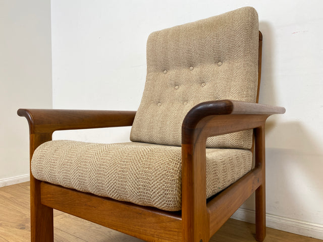 WMK I Hochwertiger skandinavischer Designer Sessel von EMC Møbler mit Teakholz Rahmen und beigem Wollbezug I Armchair Sitzgarnitur Lese Relax Danish Design Mid-Century Vintage Teak Berlin Bremen Köln