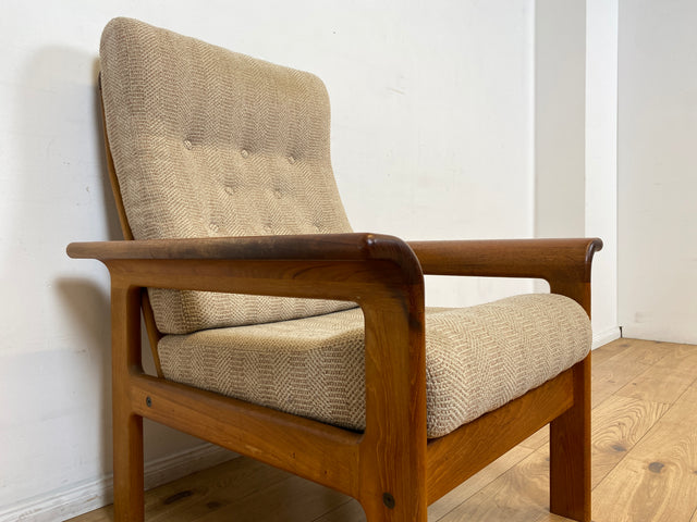 WMK I Hochwertiger skandinavischer Designer Sessel von EMC Møbler mit Teakholz Rahmen und beigem Wollbezug I Armchair Sitzgarnitur Lese Relax Danish Design Mid-Century Vintage Teak Berlin Bremen Köln