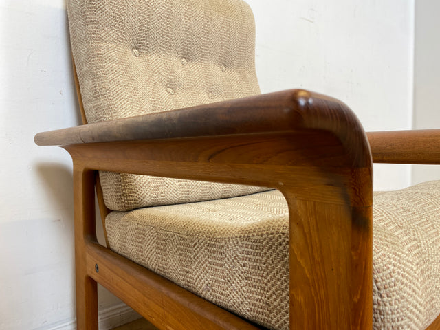 WMK I Hochwertiger skandinavischer Designer Sessel von EMC Møbler mit Teakholz Rahmen und beigem Wollbezug I Armchair Sitzgarnitur Lese Relax Danish Design Mid-Century Vintage Teak Berlin Bremen Köln