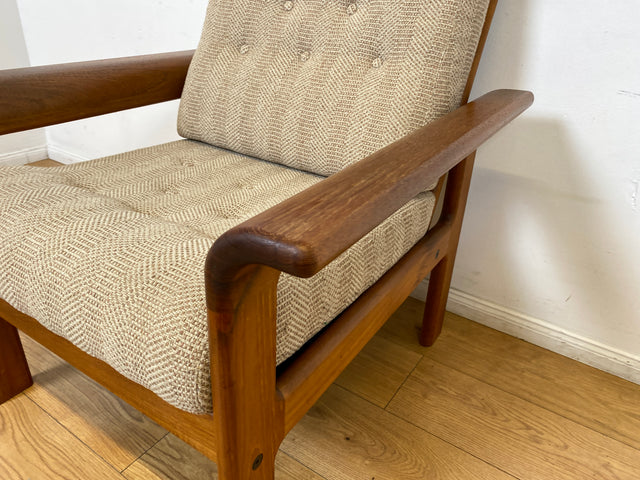 WMK I Hochwertiger skandinavischer Designer Sessel von EMC Møbler mit Teakholz Rahmen und beigem Wollbezug I Armchair Sitzgarnitur Lese Relax Danish Design Mid-Century Vintage Teak Berlin Bremen Köln