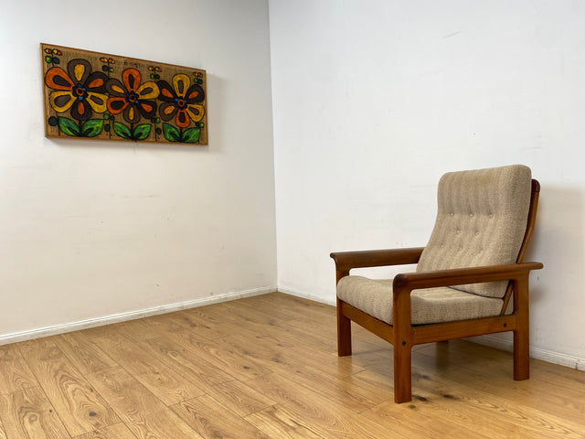 WMK I Hochwertiger skandinavischer Designer Sessel von EMC Møbler mit Teakholz Rahmen und beigem Wollbezug I Armchair Sitzgarnitur Lese Relax Danish Design Mid-Century Vintage Teak Berlin Bremen Köln