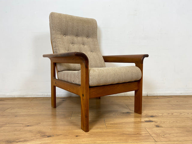 WMK I Hochwertiger skandinavischer Designer Sessel von EMC Møbler mit Teakholz Rahmen und beigem Wollbezug I Armchair Sitzgarnitur Lese Relax Danish Design Mid-Century Vintage Teak Berlin Bremen Köln