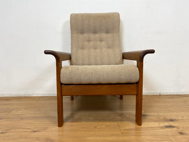 WMK I Hochwertiger skandinavischer Designer Sessel von EMC Møbler mit Teakholz Rahmen und beigem Wollbezug I Armchair Sitzgarnitur Lese Relax Danish Design Mid-Century Vintage Teak Berlin Bremen Köln